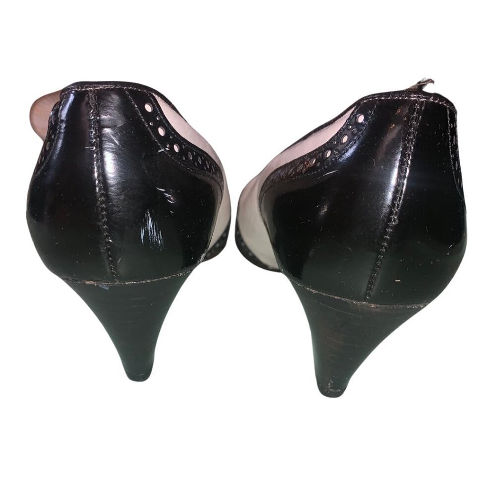 CAREL Paris Vintage Two-Tone Pumps 7 Black White Leather Low Heel Retro Shoes - Picture 4 of 11